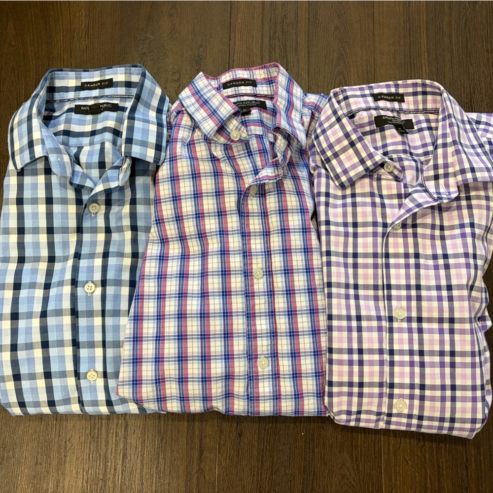 Banana Republic Men's Checkered Shirts - Blue, Pink, Purple